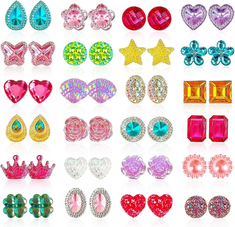 ELEMIRSA 24 Pairs Clip On Earrings Little Girl Party Favor Princess Clip on Earrings Dress Up Pretend Play Earrings for Little Girl Kids Toddlers Jewelry Set - Image 1